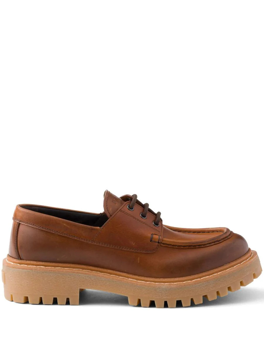 Prada 45Mm Lace-Up Leather Loafers | Baltini