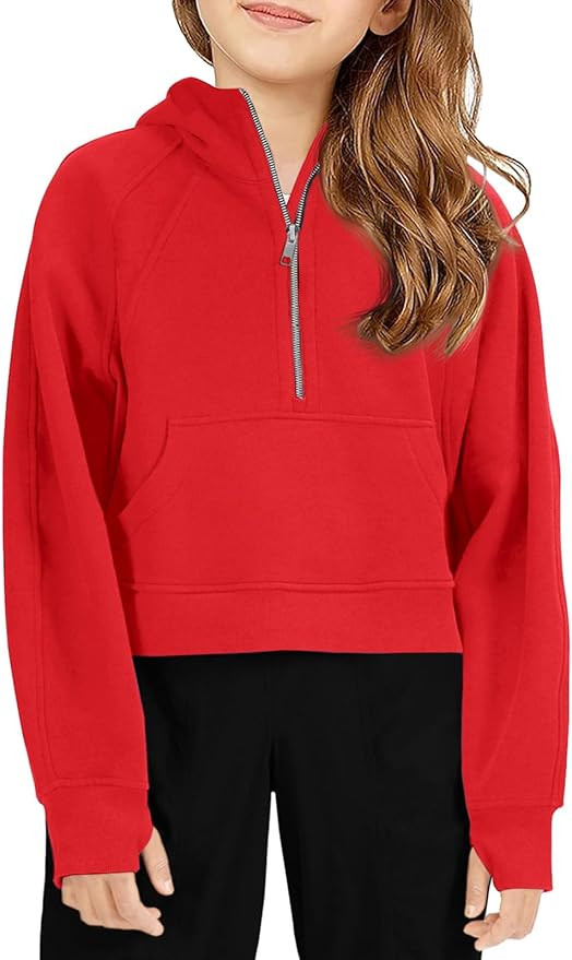 Girls Half Ziper Collar Cropped Hoodies Long Sleeve Fleece Zip Up Pullover Sweatshirts | Amazon (US)