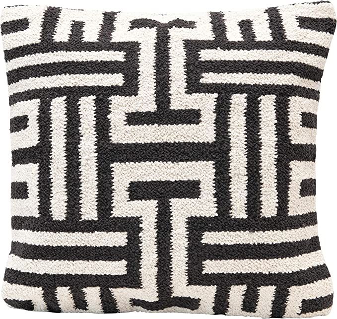 Creative Co-Op Woven Cotton Abstract Design, Charcoal Color & White Pillow, Black & White | Amazon (US)