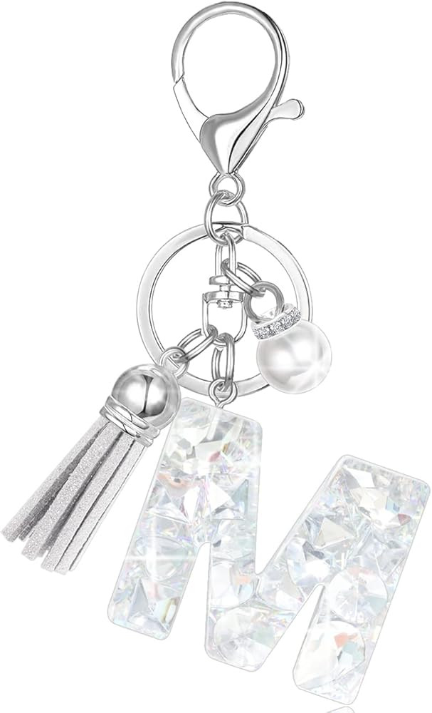 XGALBLA Women's Rhinestone Alphabet Letter Keychain Tassel, Simulated Pearls and Initial with Key... | Amazon (US)