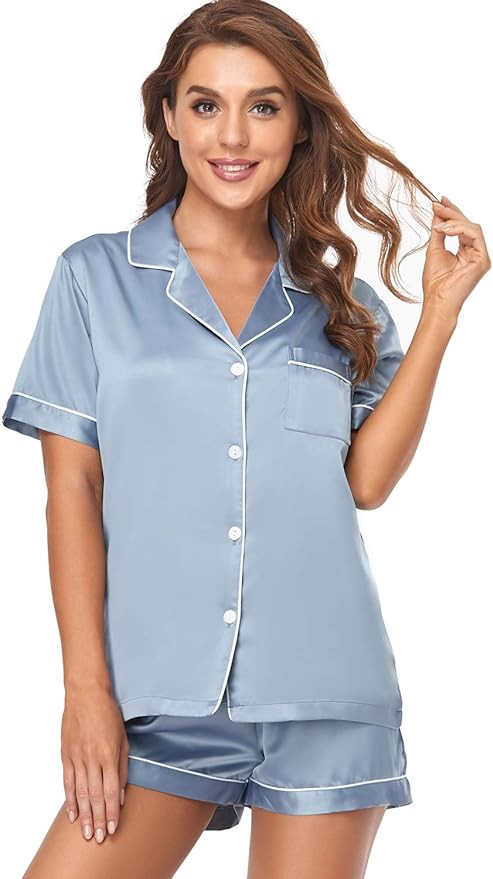 Serenedelicacy Women's Satin Pajama Set 2-Piece Sleepwear Loungewear Button Down Short Sleeve PJ ... | Amazon (US)