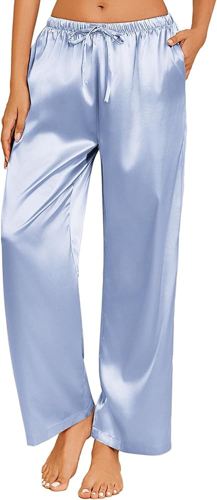 Ekouaer Womens Silk Satin Pajama Pants Casual Loose Lounge Pants Drawstring Elastic Waist Wide Le... | Amazon (US)