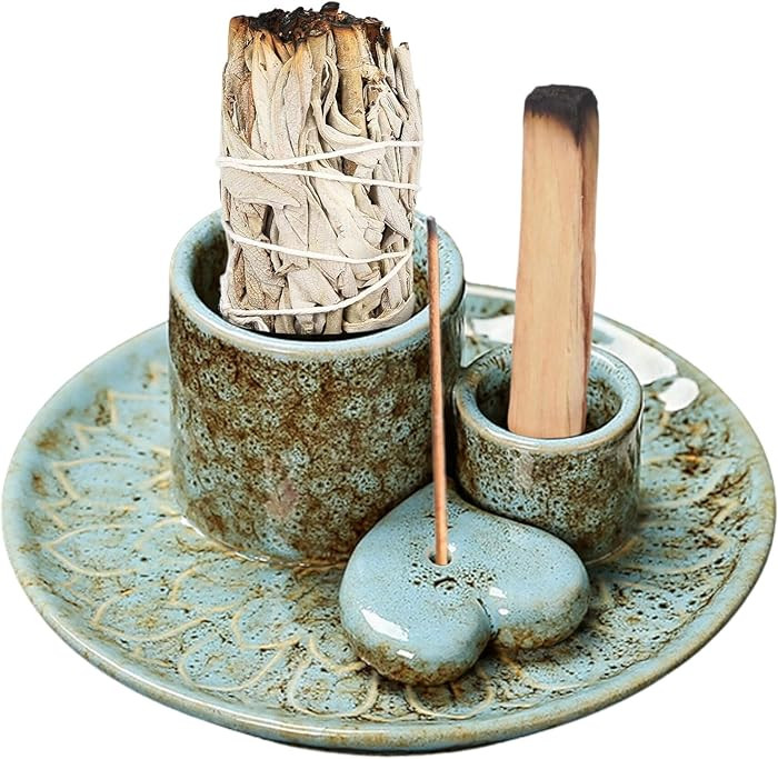 Multi-Use Meditation Tray, Ash Catcher Ceramic Incense Burner Holder for Palo Santo, Sage Sticks ... | Amazon (US)
