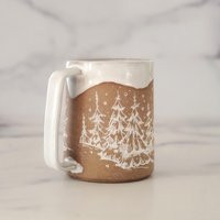 Pre-Order For Holidays Coffee Cup, Mug, Glazed Handmade Ceramic Handled Winter Scene, Tree Hazelnut Clay | Etsy (US)