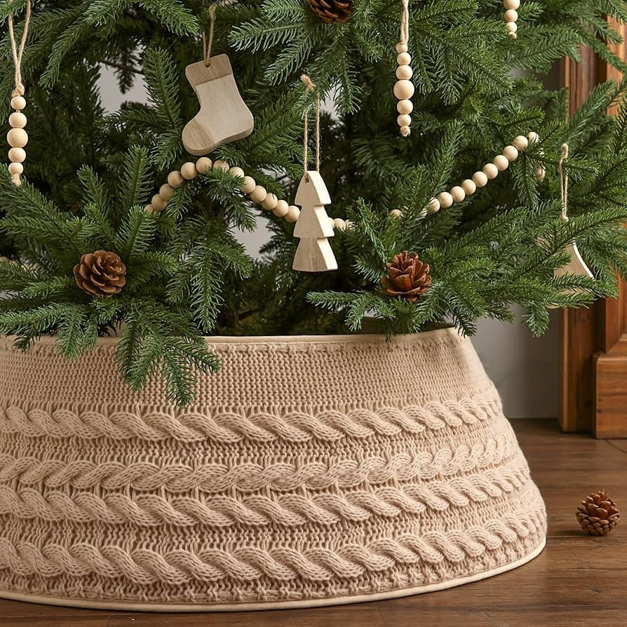 Knitted Christmas Tree Collar: Farmhouse Beige Cable Knit Styles Christmas Tree Collars for Artif... | Amazon (US)
