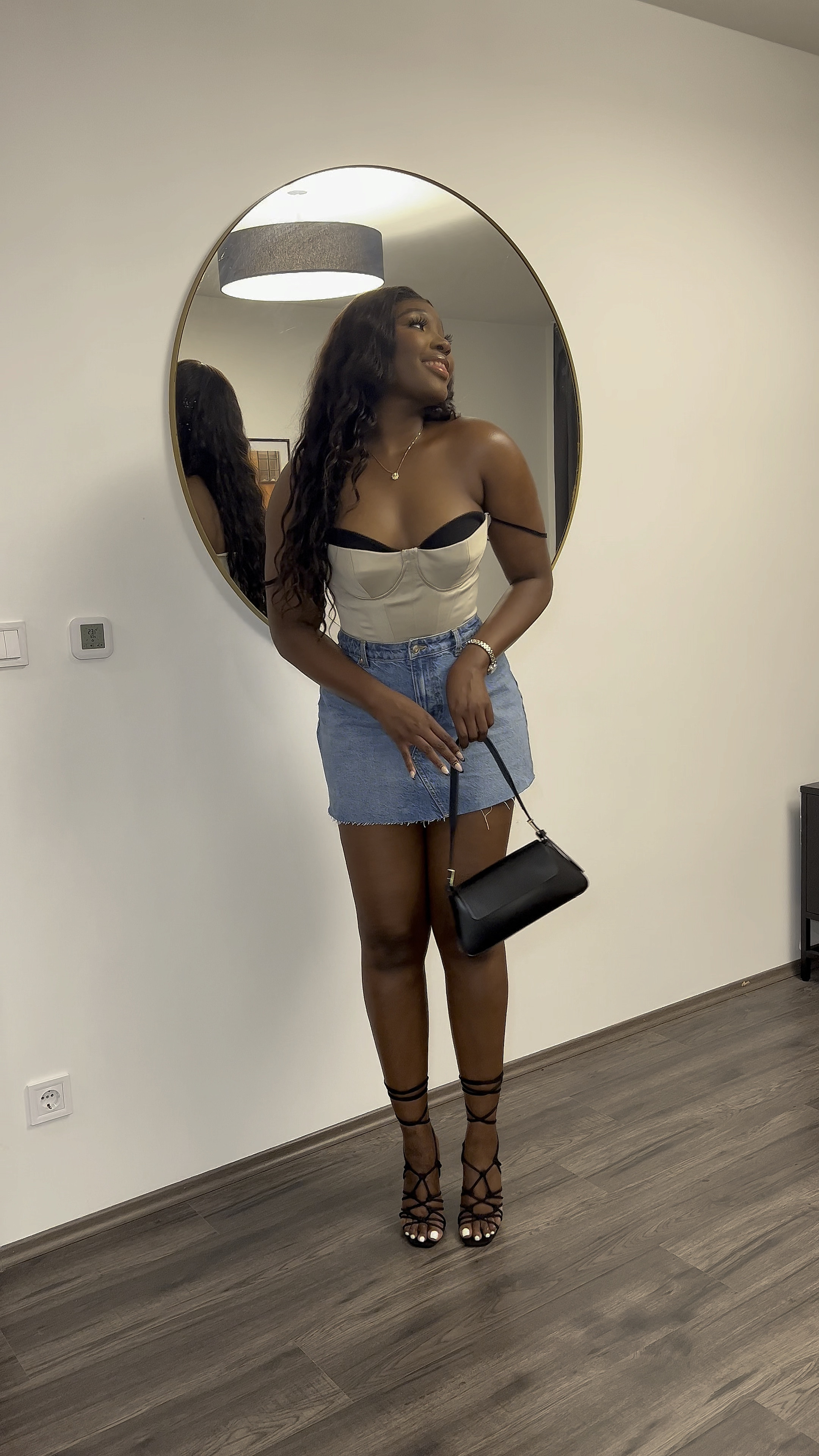 Styling a denim skirt from day to night 