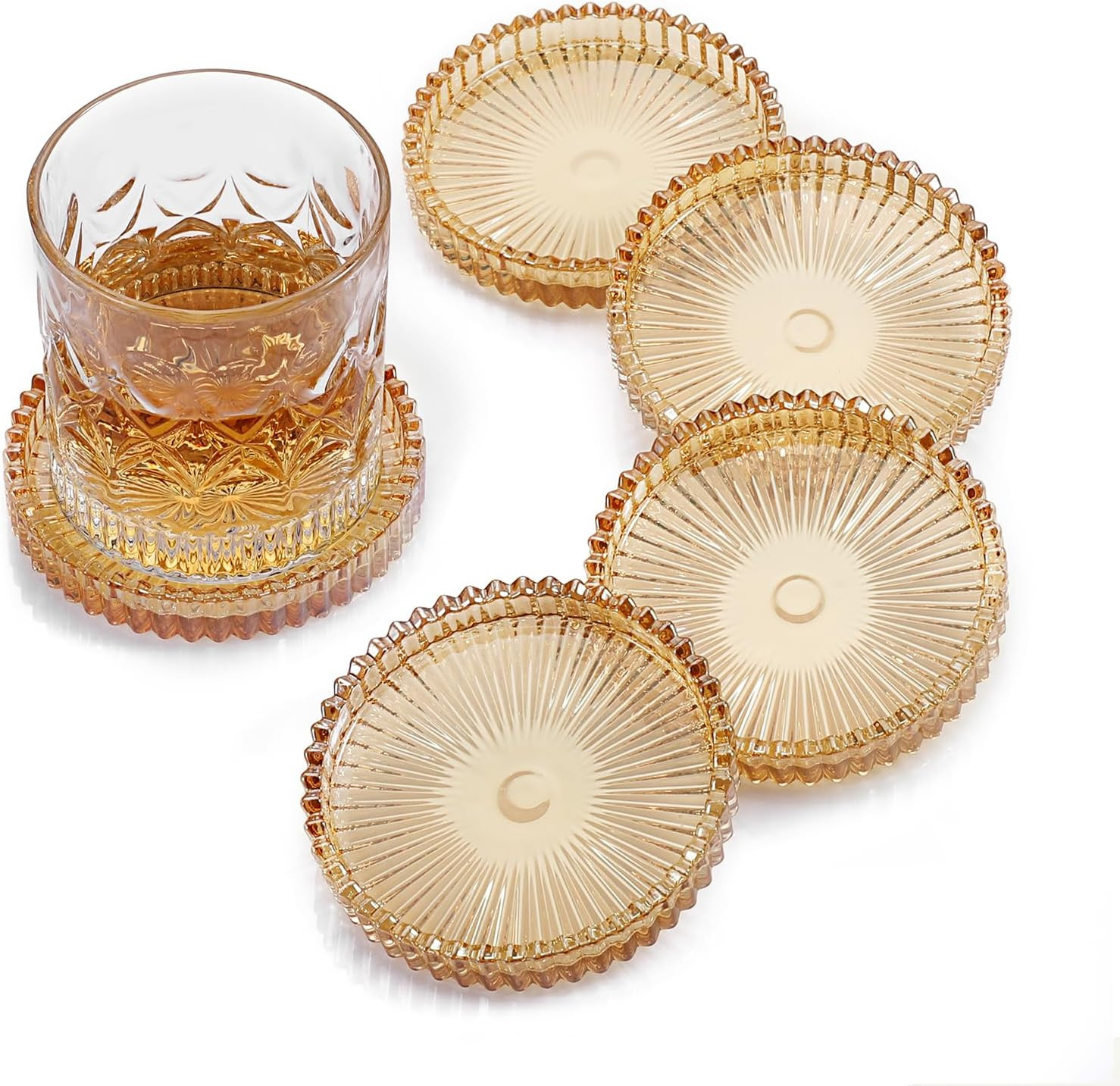 Modern Clear Coasters Set of 5- Glass Cute Coasters for Drinks, Amber | Amazon (US)