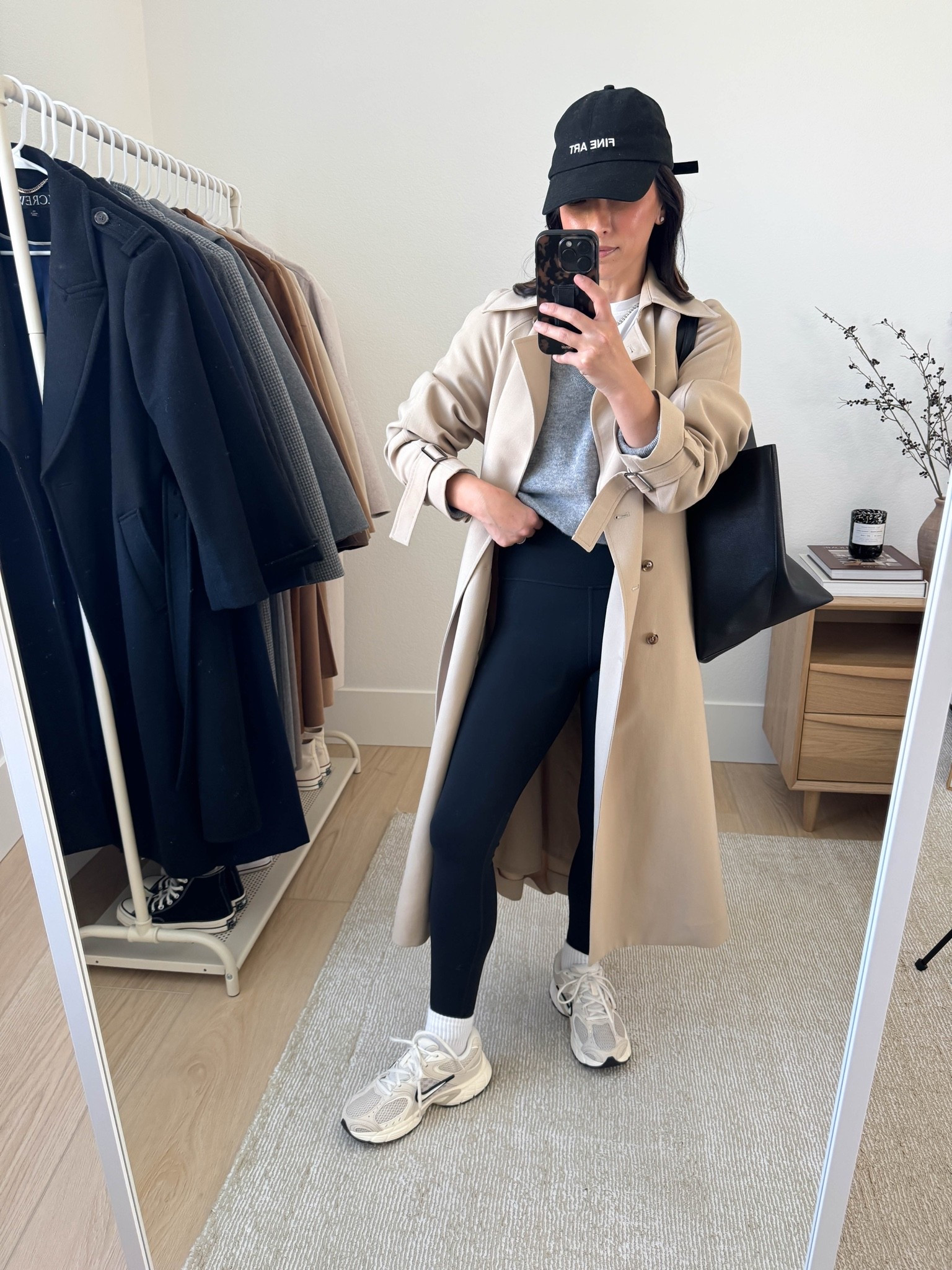 How to style leggings in the fall. 

Oak + Fort trench xxs. 
Everlane box cut tee medium
Jenni Kayne Flynn seater xs
Amazon leggings small
Amazon socks
Nike sneakers 6
Old hat
Mansur Gavriel tote

#LTKmomlife #LTKPetite #LTKOver40
