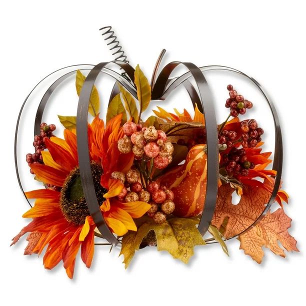 Harvest 10.5 in Orange Metal Pumpkin Table Decoration, Way to Celebrate | Walmart (US)