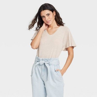 Women's Flutter Short Sleeve Scoop Neck Linen T-Shirt - A New Day™ | Target