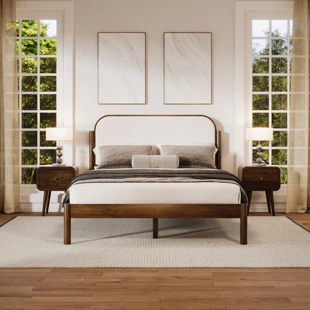Ardin Solid Wood Bed Frame With Cream Boucle Upholstered Headboard | Wayfair North America