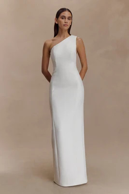 Milena One Shoulder Crepe Maxi Dress - White I MESHKI I Size XL | MESHKI US
