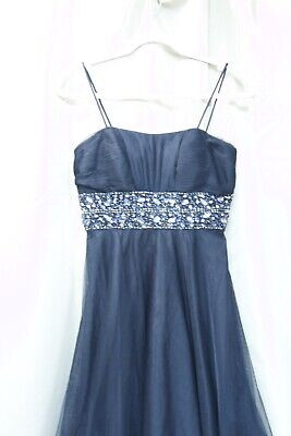 XSCAPE Sz 4 Navy Blue Tulle Beaded Dress Lettuce Hem Pleats Party/Cocktail  | eBay | eBay US