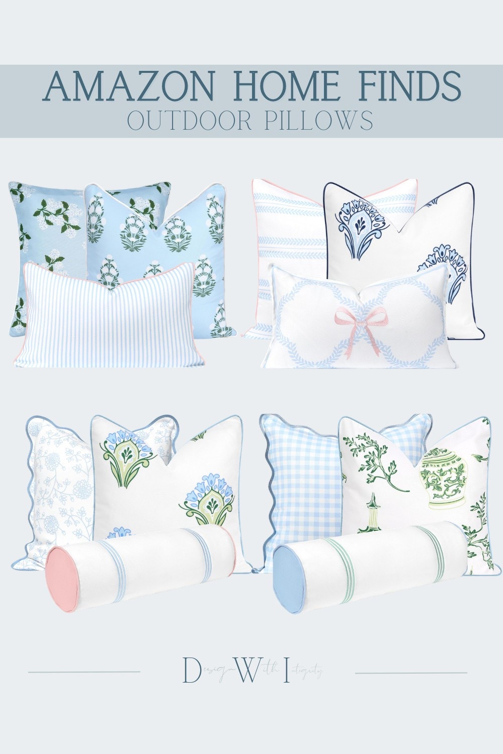 The secret to an effortlessly layered outdoor space? A palette that does the heavy lifting for you. This curated collection leans into a soft blue, crisp white, and botanical green colorway that feels both collected and intentional. Block print florals bring old world charm while stripe and gingham patterns ground the arrangement with classic structure. Scalloped edges and bow embroidery add a layer of feminine detail that elevates the grouping beyond typical patio decor. Bolster pillows in blush and sky blue anchor the compositions with tailored dimension. Every pairing here was chosen with pattern harmony in mind so nothing competes, everything converses. 

#outdoorpillows #patiodecor #grandmillennial #coastalgrandmother #amazonhome #homedecor #pillowstyling #outdoorliving #porchdecor #interiordesign #blockprint #summerdecor #bluepillows #amazonfinds #patiostyling #scallop #designinspiration #aesthetichome 

 #LTKHome

#LTKHome #LTKSeasonal