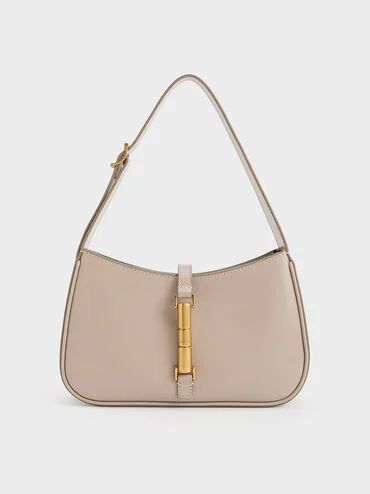 Cesia Metallic Accent Shoulder Bag
 - Taupe | Charles & Keith US