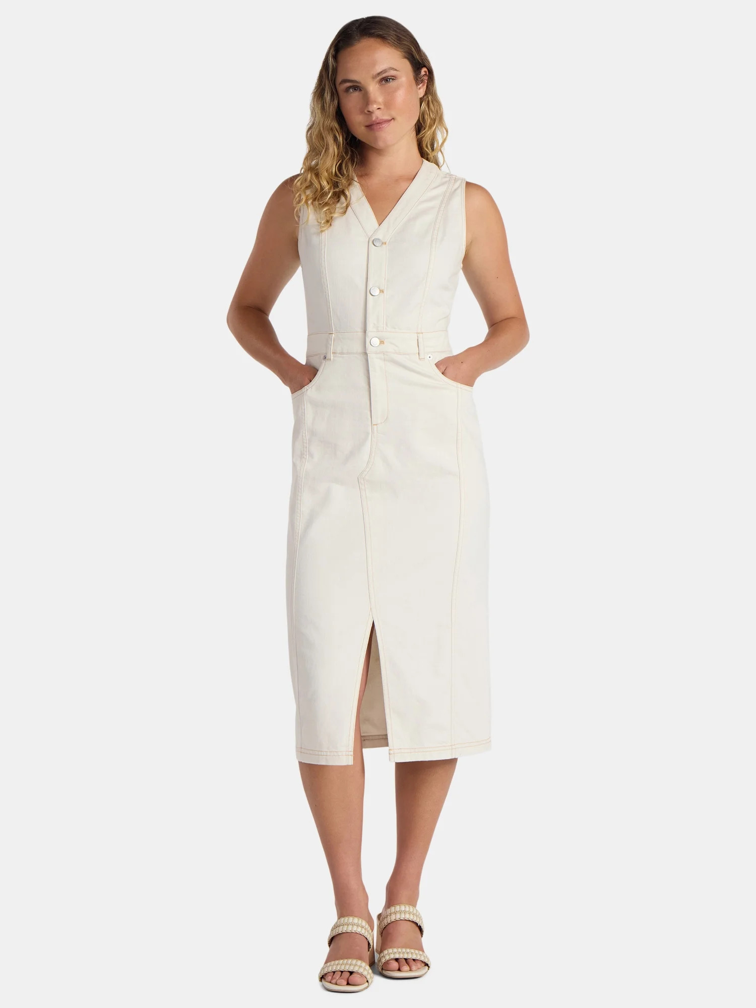 Time and Tru Women’s Sleeveless Midi Denim Shirt Dress, XS-3XL | Walmart (US)