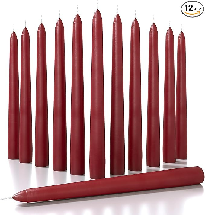 CANDWAX 8 inch Bordeaux Taper Candles Set of 12 - Unscented Smokeless Dripless Tall Candlesticks ... | Amazon (US)