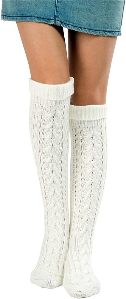 Women's Cable Knit Long Boot Stocking Socks Knee High Winter Leg Warmers | Amazon (US)