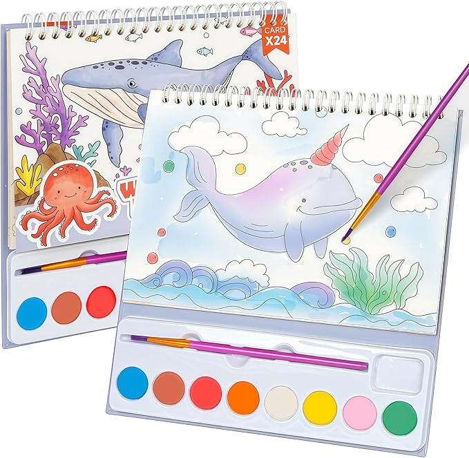 Mess Free Paint with Water Watercolor Book, Portable Spiral-bound Painting Art Set Gifts for Kids... | Amazon (US)