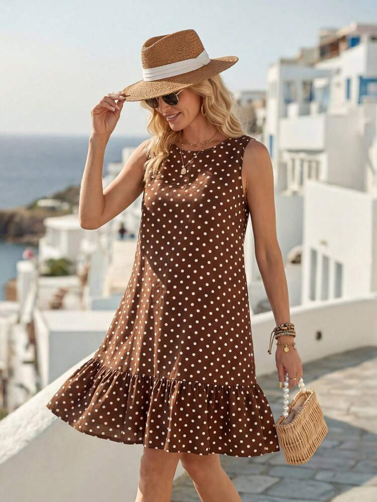 Faunlyn Polka Dot Ruffle Hem Smock Dress | SHEIN