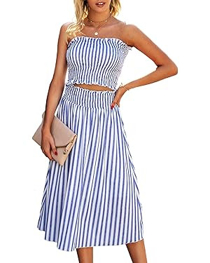 Angashion Women's Floral Crop Top Maxi Skirts Set 2 Piece Outfit Dress | Amazon (US)
