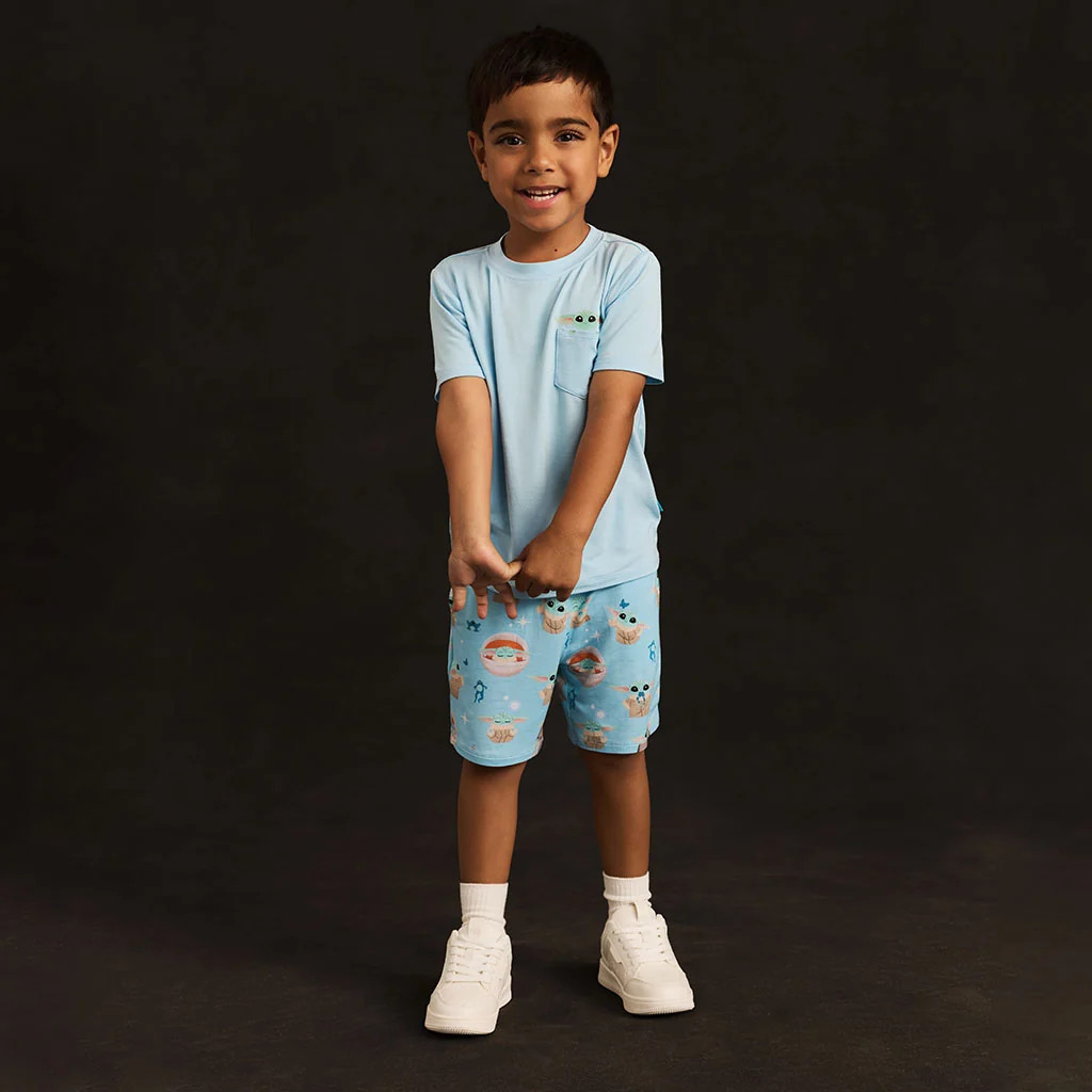The Child Blue Short Sleeve Disney Star Wars\u2122 Grogu Pocket Tee French Terry Short Set | Posh... | Posh Peanut
