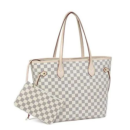 Daisy Rose Checkered Tote Shoulder Bag with inner pouch - PU Vegan Leather (Cream) | Walmart (US)