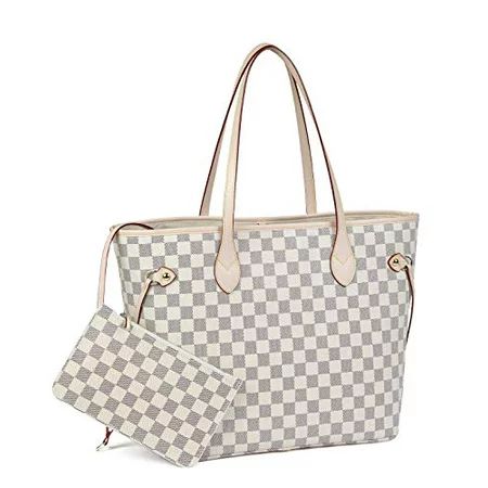 Daisy Rose - Daisy Rose Checkered Tote Shoulder Bag with inner pouch - PU Vegan Leather (Cream) -... | Walmart (US)