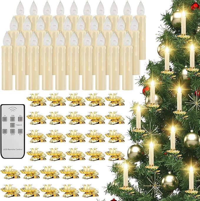 Baquler 60 Pcs LED Christmas Tree Candles Set 30 Christmas LED Taper Flameless Candles with Remot... | Amazon (US)