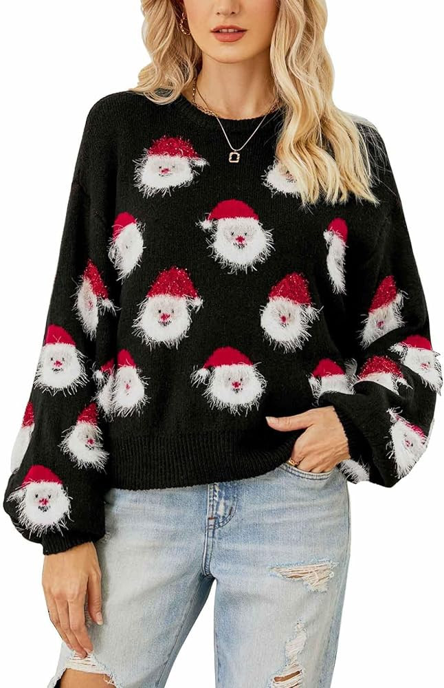Gihuo Women's Ugly Christmas Sweater Cute Santa Funny Xmas Holiday Knitted Pullover Crewneck Swea... | Amazon (US)