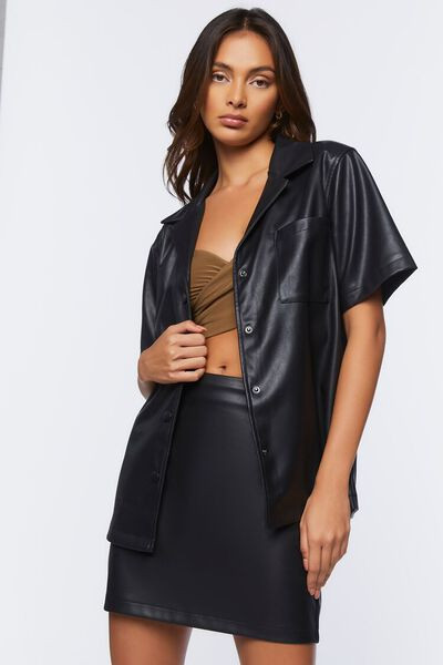 Faux Leather Shirt & Mini Skirt Set | Forever 21 | Forever 21 (US)