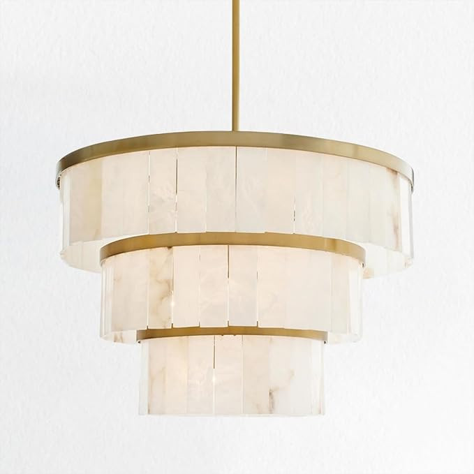 Alabaster Three-Tier Chandelier with Metal, Detailing Rustic, Metal Detailing, Natural Stone, Han... | Amazon (US)