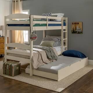 Welwick Designs Solid Wood Twin over Twin Bunk Bed + Storage/Trundle Bed - White HD8448 - The Hom... | The Home Depot