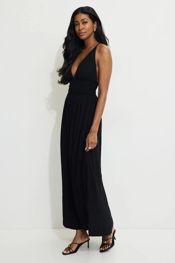 Crinkled Plunge Maxi Dress | Dynamite Clothing
