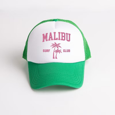 Women's Embroidered Malibu Surf Club Foam Trucker Hat - One Size Fits Most - White/Green | Target