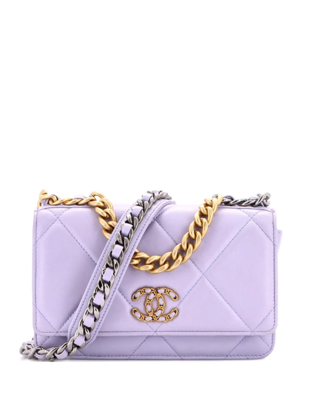 CHANEL Pre-Owned 19 Wallet on Chain Quilted Lambskin crossbody bag - Purple | Farfetch Global