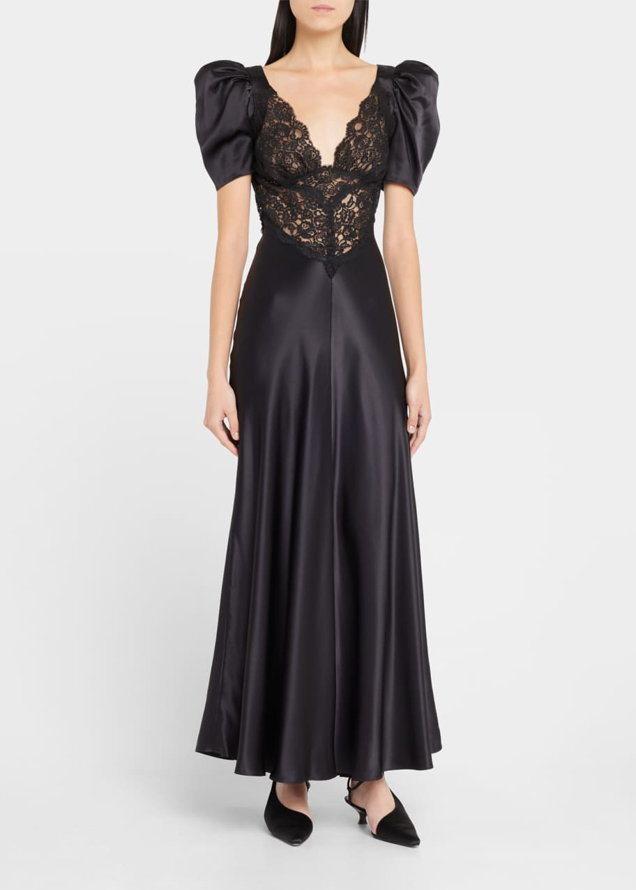 Lace Puff-Sleeve Silk Dress | Bergdorf Goodman