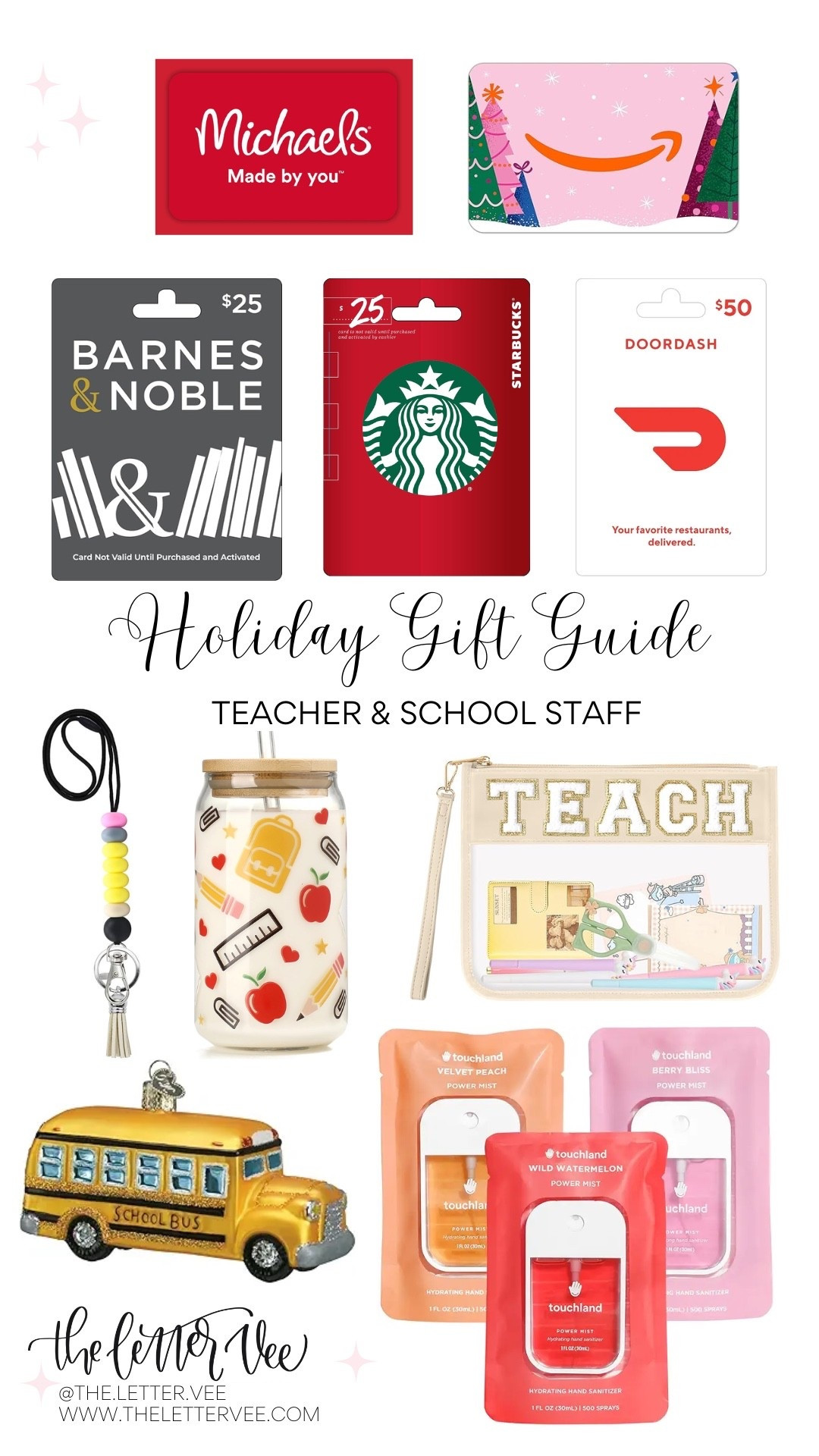 Holiday Gift Guide: For Teachers & School Staff

Teacher Gift / bus driver gift / gift card ideas / teacher Christmas gift 

#LTKSeasonal #LTKGiftGuide