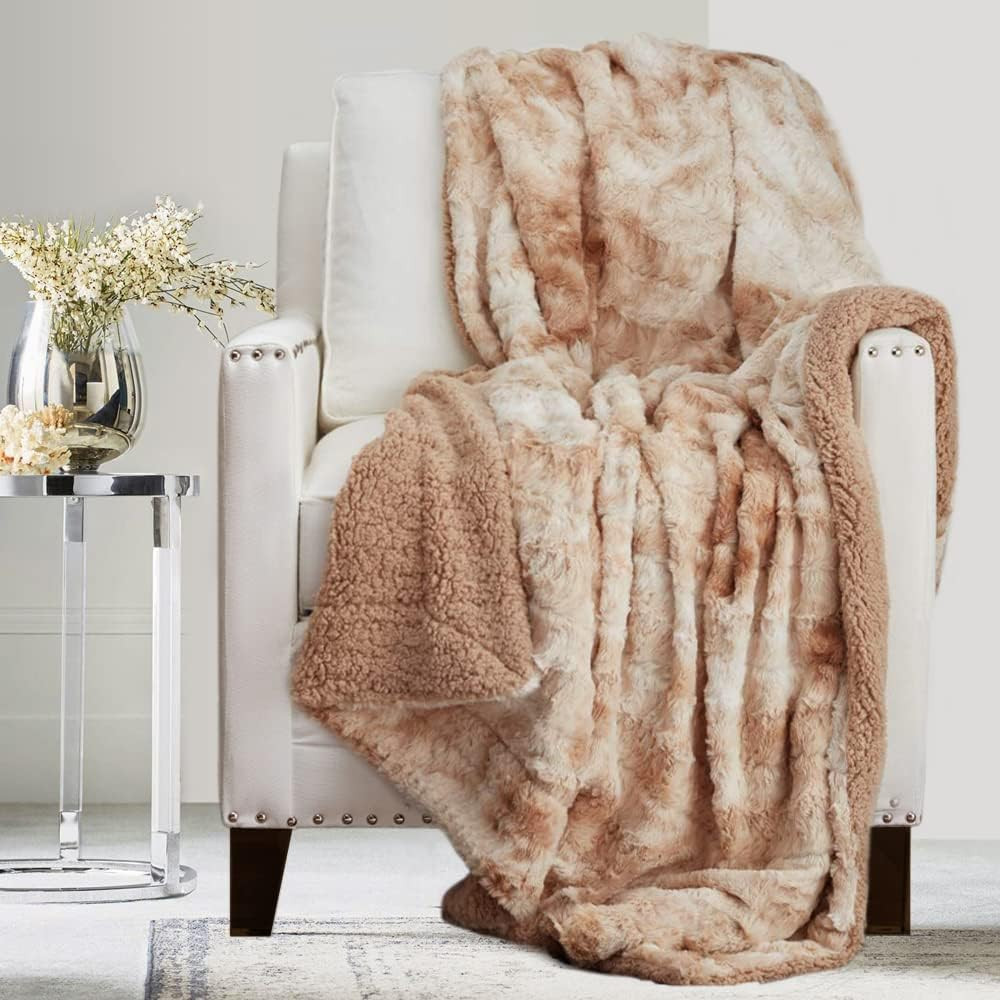 The Connecticut Home Company Soft Fluffy Warm Faux Fur and Sherpa Throw Blanket, Luxury Thick Fuzzy  | Amazon (US)