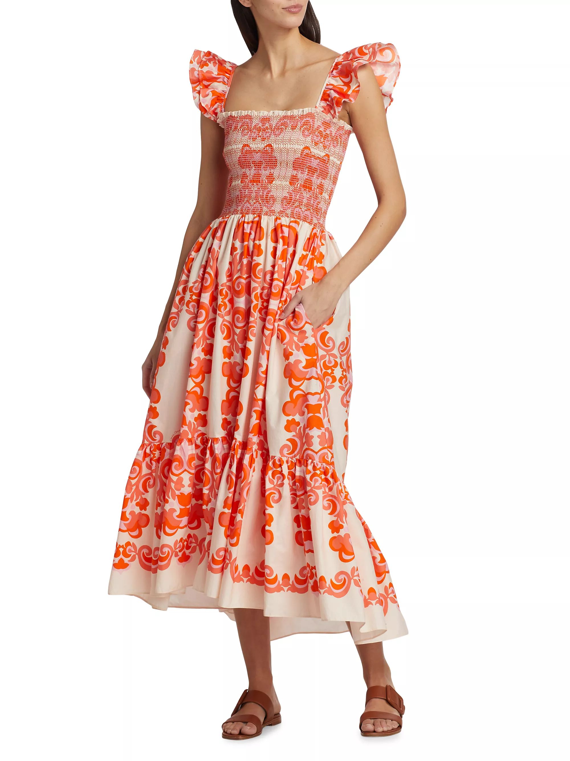 Ruby Smocked Cotton Midi-Dress | Saks Fifth Avenue