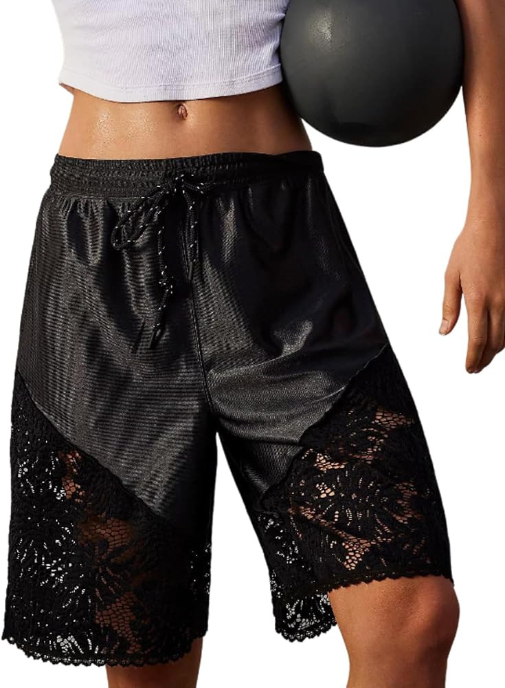 Vhitler Lace Satin High Waisted Bermuda Shorts Cute Basketball Shorts Y2k | Amazon (US)