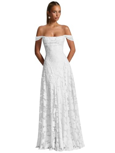 Off the Shoulder Floral Bridesmaid Dresses Long Lace Appliques Formal Gown A Line Wedding Guest D... | Amazon (US)