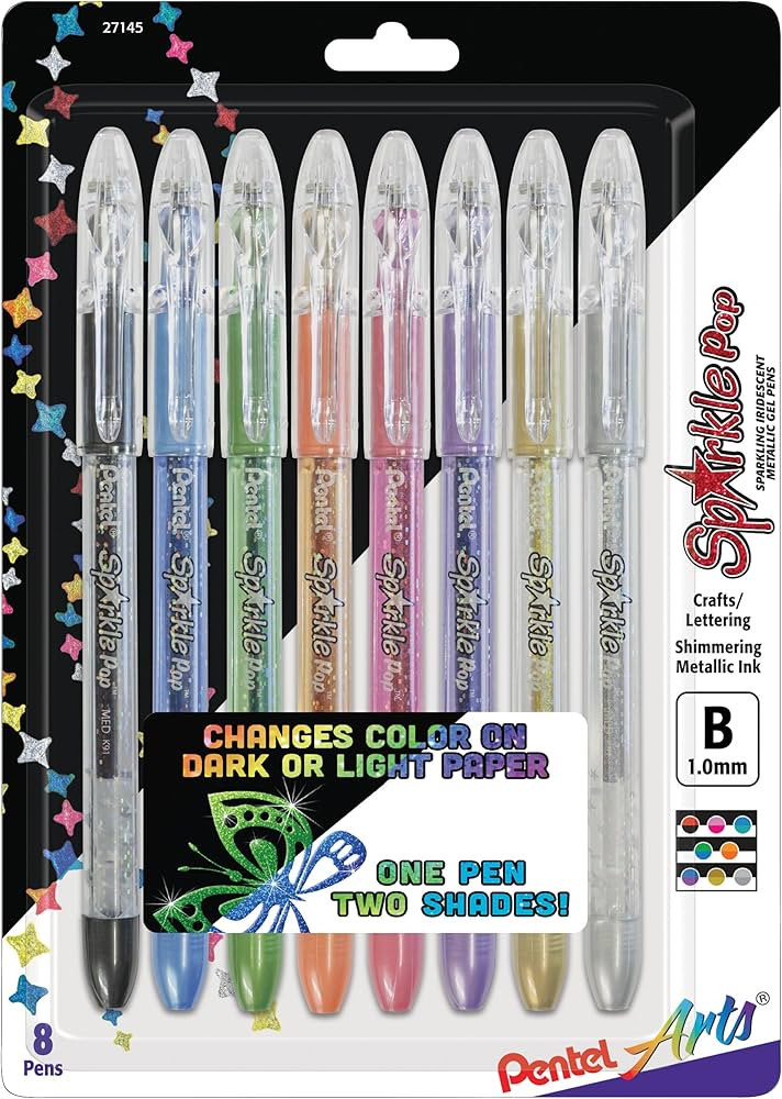 Pentel Arts Sparkle Pop Metallic Gel Ink Pen, 1.0mm Bold Line, Assorted Colors, Pack of 8 (K91PAB... | Amazon (US)