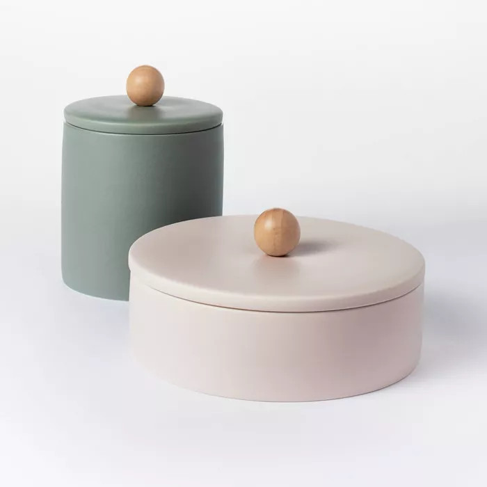 Lidded Stoneware Container Set with Faux Clay Finish - Threshold™ designed with Studio McGee | Target