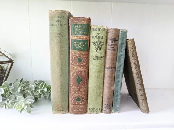 Antique Brown Green Book Stack Warm Cozy Decor Neutral Color Book Set Vintage Book Bundle Coffee ... | Etsy (US)