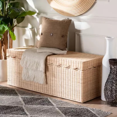 bali & pari Damita Scallop Natural Rattan Chest with Lift-top Lid | Belk