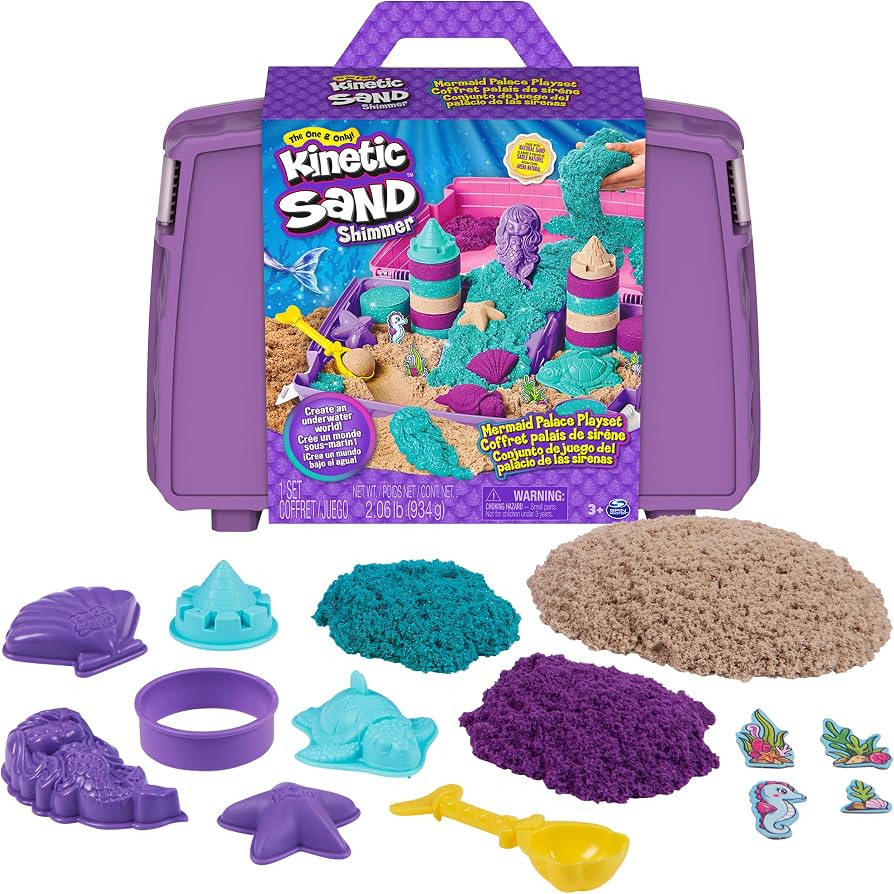 Kinetic Sand, Mermaid Palace Playset Folding Sandbox with 2.06lbs Play Sand (Neon Purple, Shimmer... | Amazon (US)