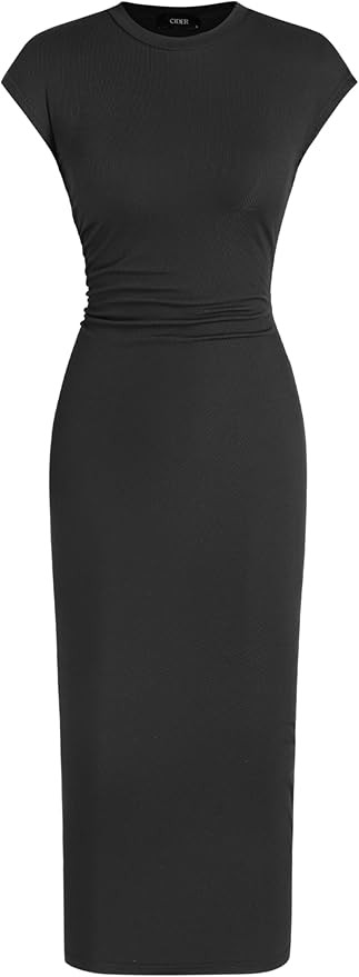 CIDER Round Neckline Ruched Midi Dress | Amazon (US)