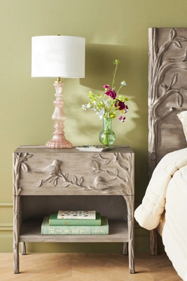 Ornithology Handcarved One-Drawer Open Nightstand | Anthropologie (US)
