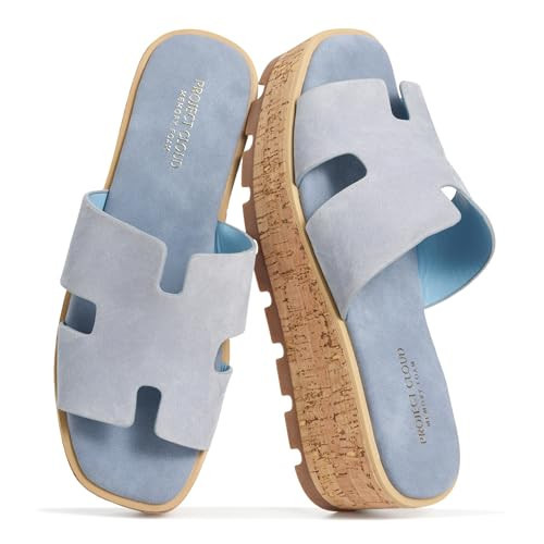 Project Cloud 100% Genuine Leather Wedge Platform Sandals Women Footwear - Memory Foam Insole and Non-Slip Platform Slides for Women - Lightweight Womens Sandals (MILA,BJEANSDE,8.5M) | Amazon (US)